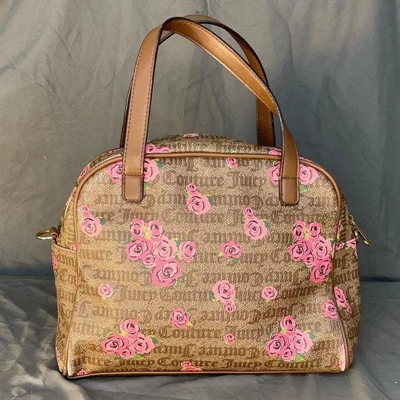Vintage Y2K Juicy Couture Rose Print Petal Status If The Crown Fits Bowler Bag - Picture 4 of 10